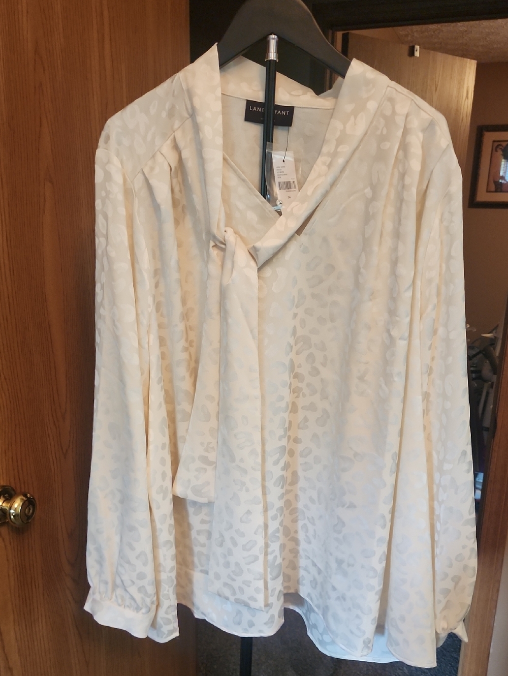 Lane Bryant Ivory Tie-Neck Long Sleeve Blouse